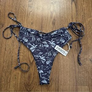 La Porte Blue White print side tie Bikini Bottom size medium sexy beachwear